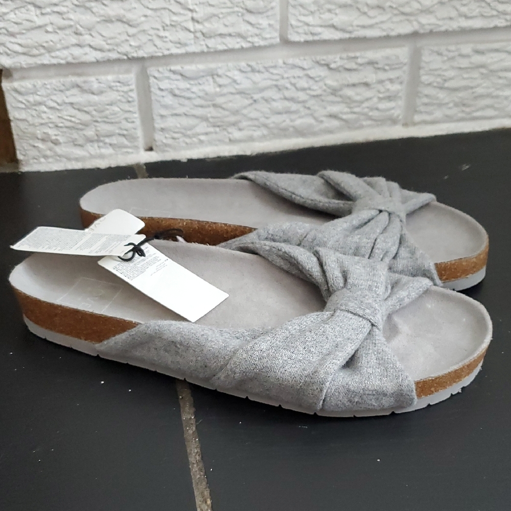 NWT Gap Grey Knot-Front Wool Blend Slide Sandals with Cork-Look Midsole Sz 6.5
